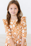 Golden Blooms 3/4 Sleeve Ruffle Twirl Dress - Aaria Tees Aaria Tees