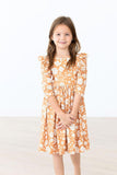 Golden Blooms 3/4 Sleeve Ruffle Twirl Dress - Aaria Tees Aaria Tees