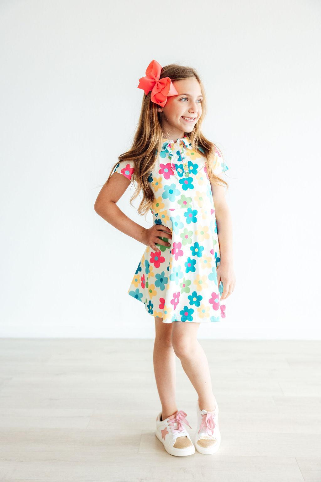 Groovy Blooms S/S Polo Dress - Aaria Tees Aaria Tees