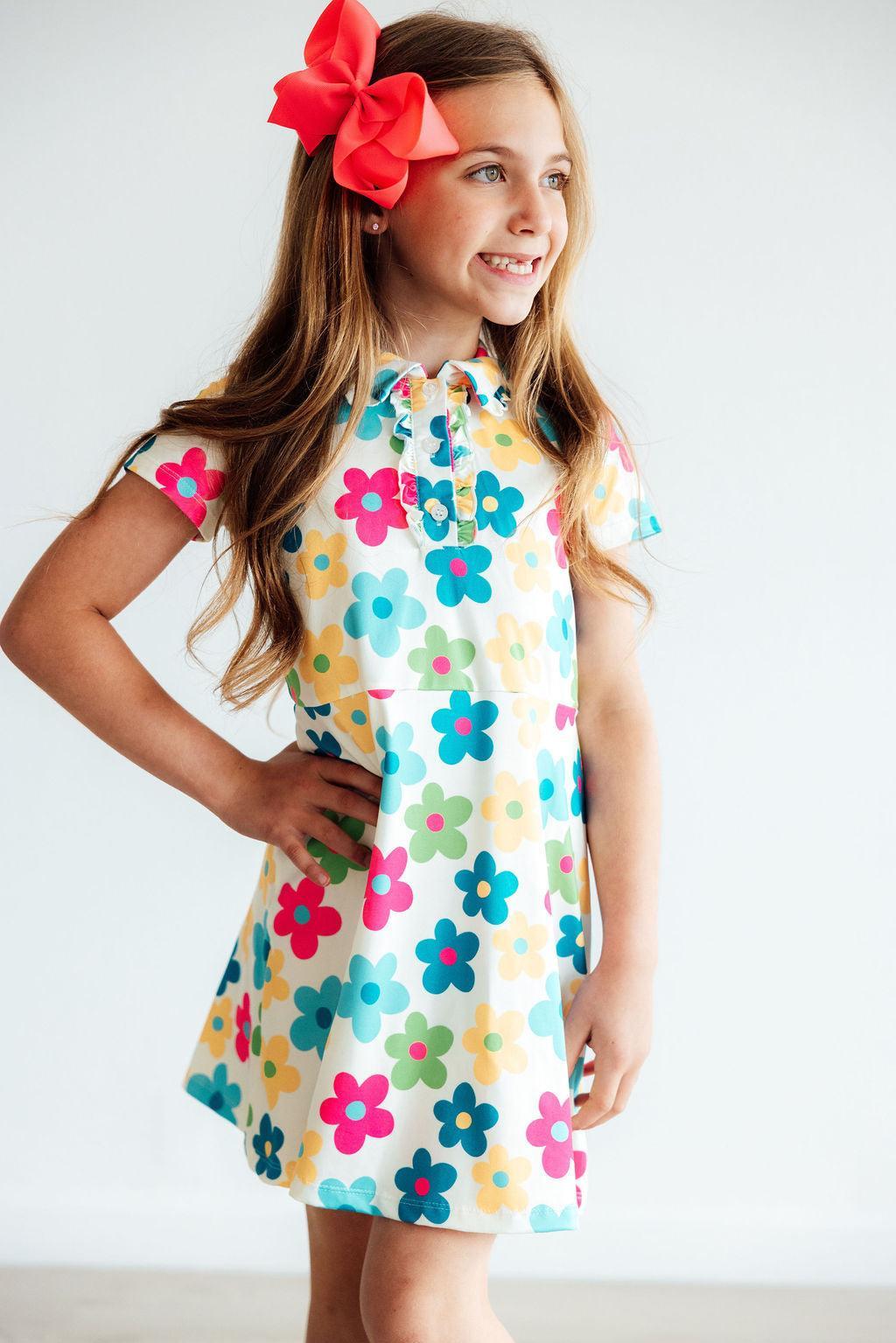 Groovy Blooms S/S Polo Dress - Aaria Tees Aaria Tees