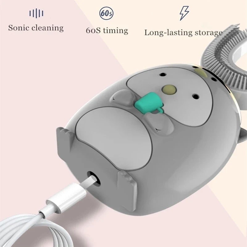 Smart U 360 Degrees Kids Sonic Electric Toothbrush Silicon USB Automatic Ultrasonic Teeth Tooth Brush Cartoon Pattern Children - Aaria Tees Aaria Tees