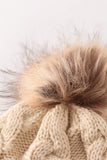 Beige pompom  cable beanie hat - Aaria Tees Aaria Tees