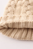 Beige pompom  cable beanie hat - Aaria Tees Aaria Tees