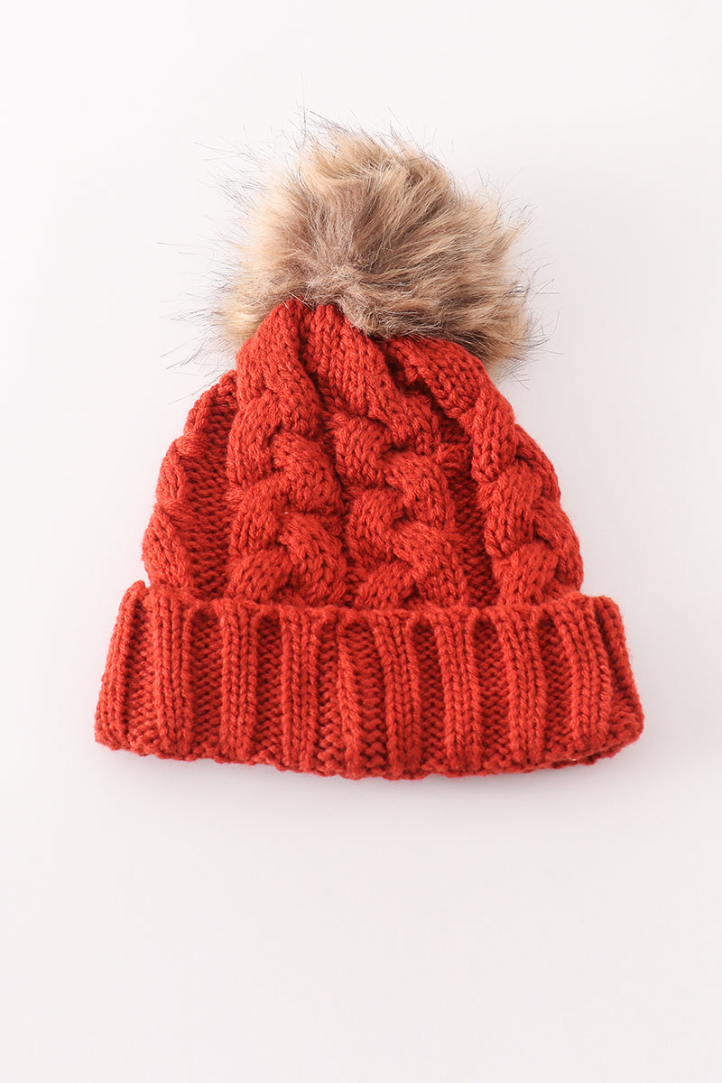 Caramel pompom  cable beanie hat - Aaria Tees Aaria Tees
