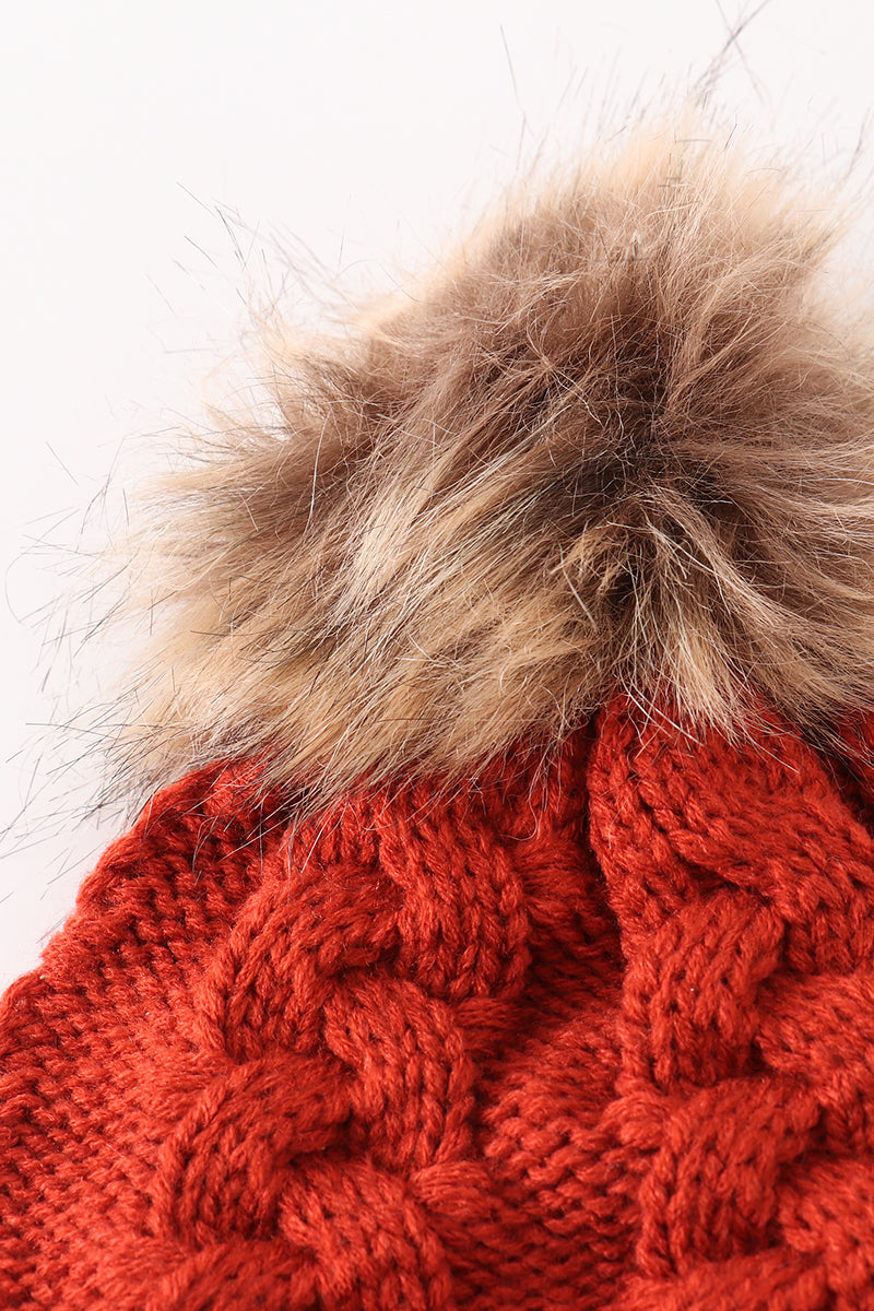 Caramel pompom  cable beanie hat - Aaria Tees Aaria Tees
