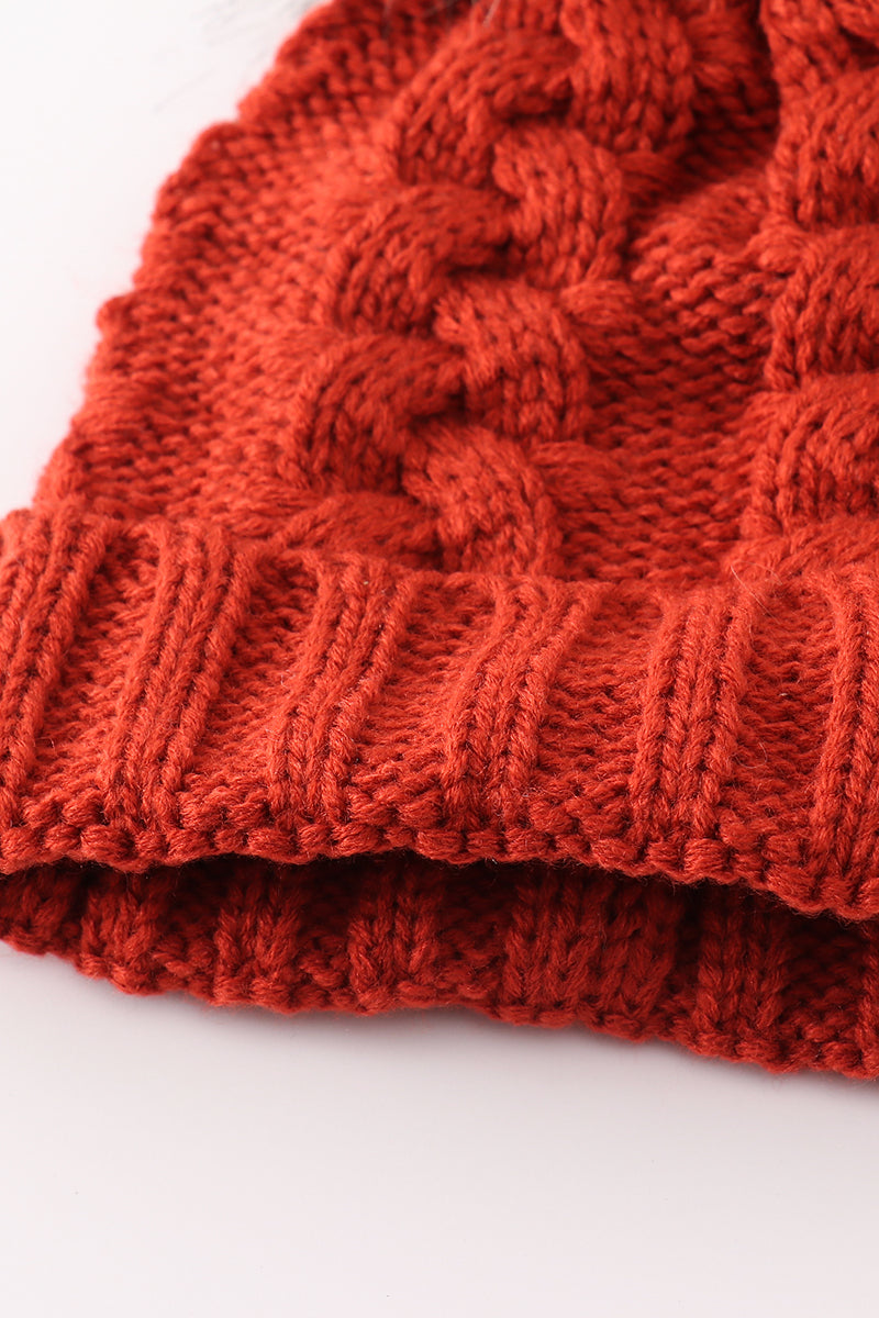 Caramel pompom  cable beanie hat - Aaria Tees Aaria Tees