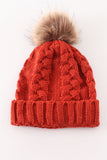 Caramel pompom  cable beanie hat - Aaria Tees Aaria Tees