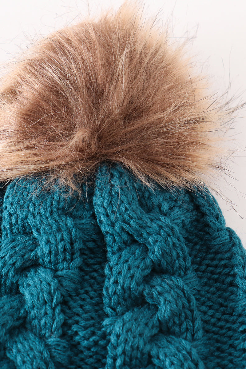 Teal pompom cable beanie hat - Aaria Tees Aaria Tees