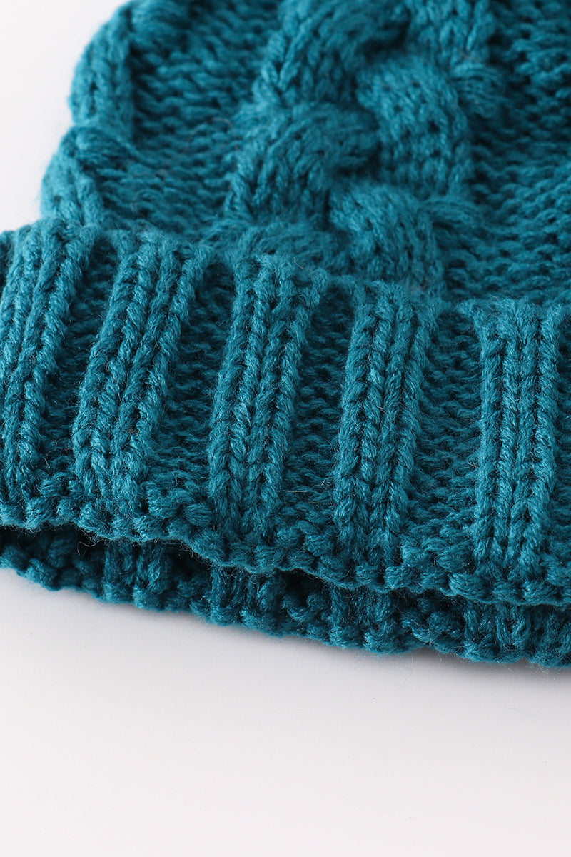 Teal pompom cable beanie hat - Aaria Tees Aaria Tees