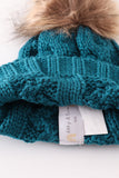 Teal pompom cable beanie hat - Aaria Tees Aaria Tees