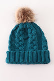 Teal pompom cable beanie hat - Aaria Tees Aaria Tees