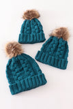 Teal pompom cable beanie hat - Aaria Tees Aaria Tees