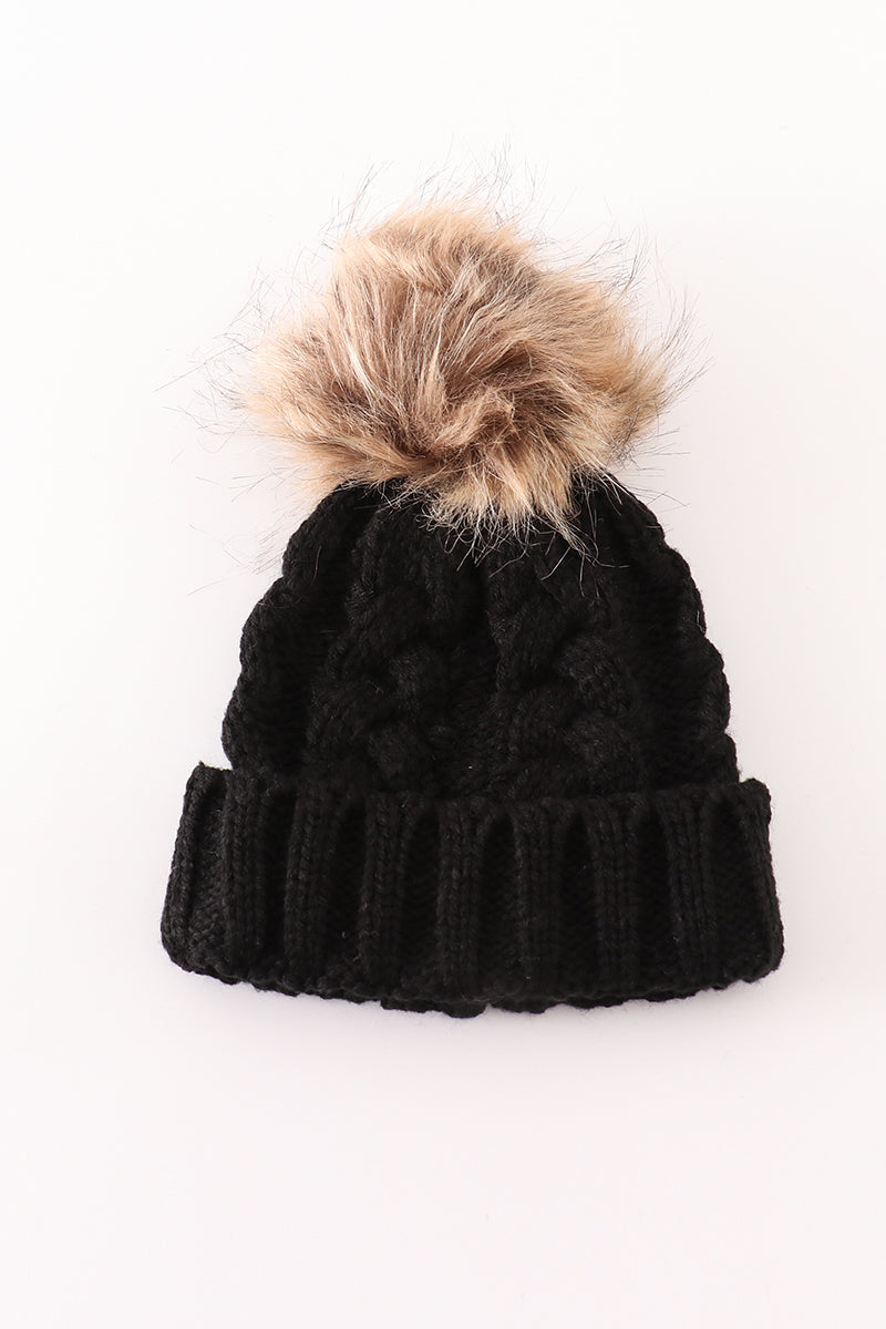 Black pompom cable beanie hat - Aaria Tees Aaria Tees