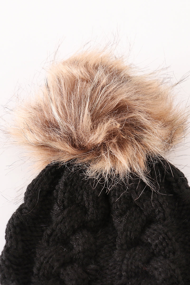 Black pompom cable beanie hat - Aaria Tees Aaria Tees
