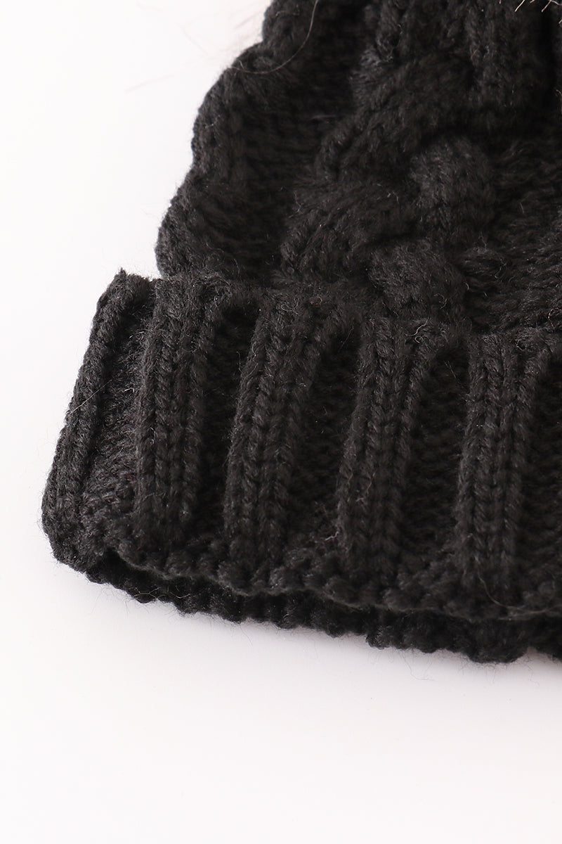 Black pompom cable beanie hat - Aaria Tees Aaria Tees