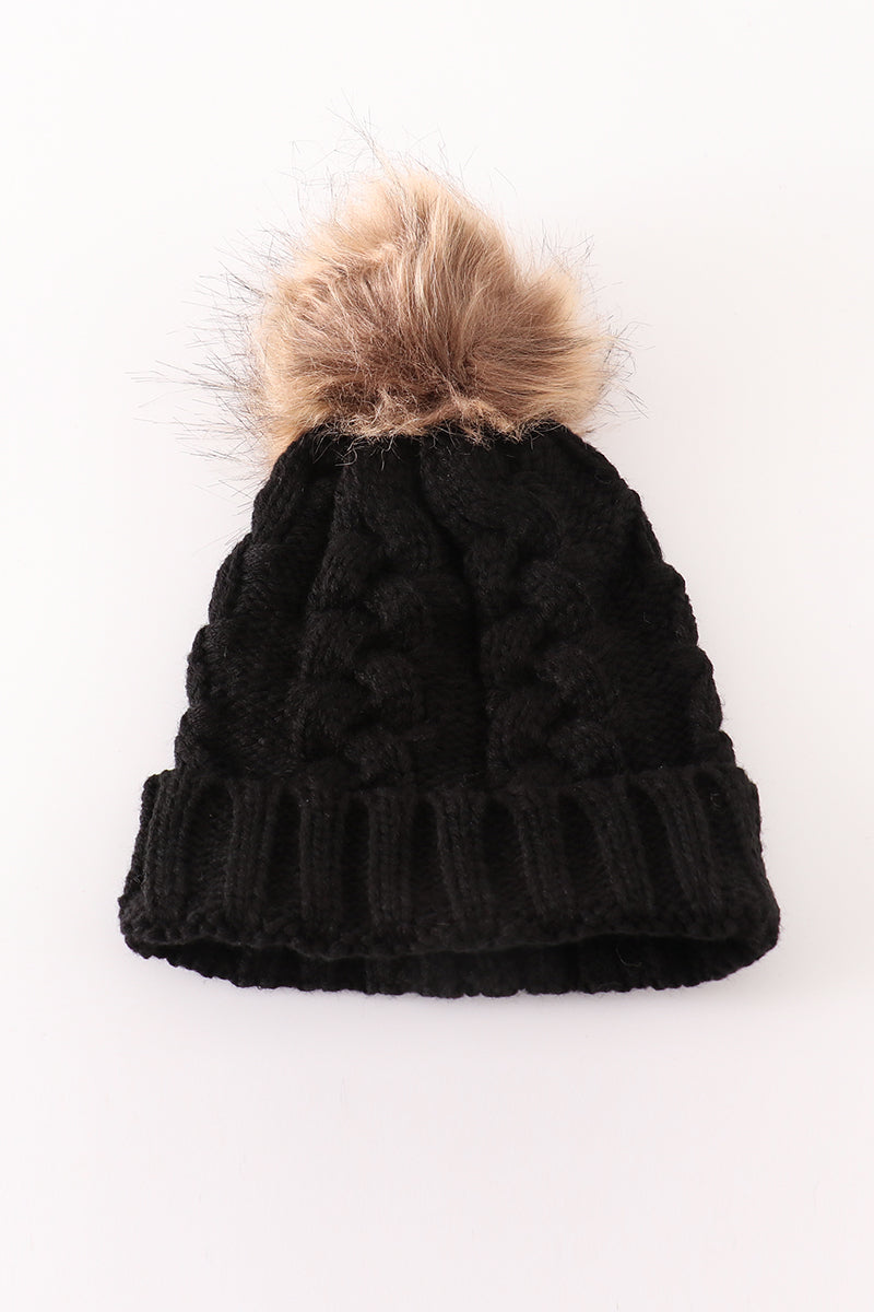 Black pompom cable beanie hat - Aaria Tees Aaria Tees