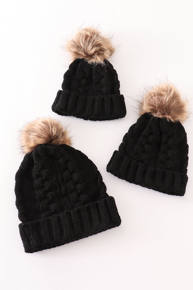 Black pompom cable beanie hat - Aaria Tees Aaria Tees