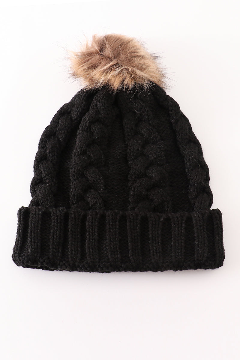 Black pompom cable beanie hat - Aaria Tees Aaria Tees