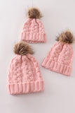 Pink pompom cable beanie hat - Aaria Tees Aaria Tees
