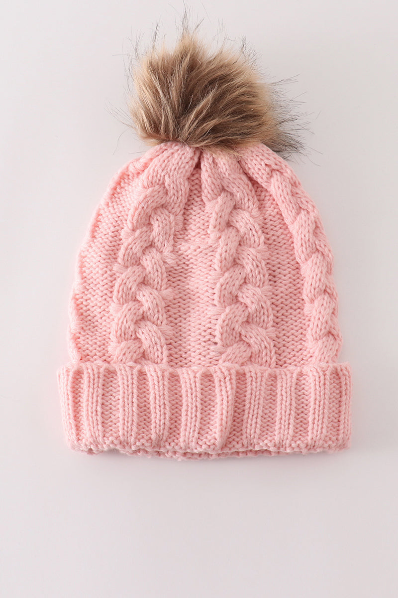 Pink pompom cable beanie hat - Aaria Tees Aaria Tees