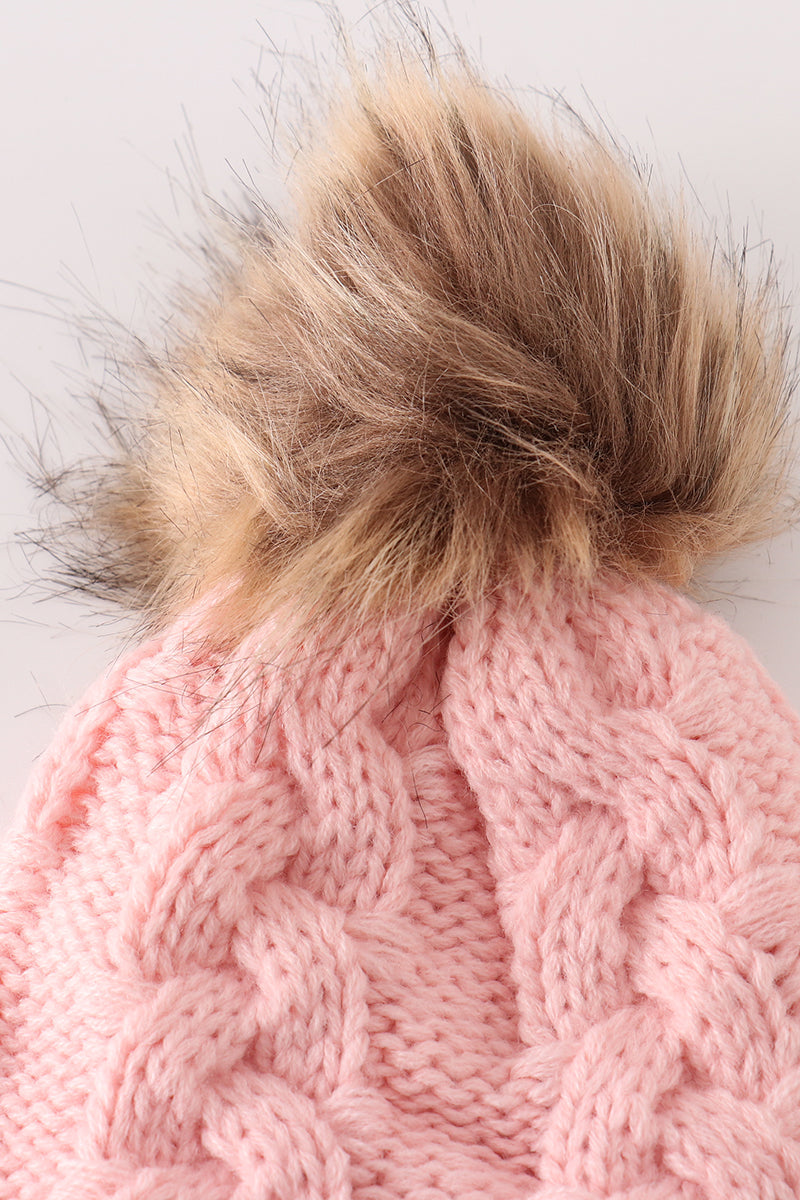 Pink pompom cable beanie hat - Aaria Tees Aaria Tees