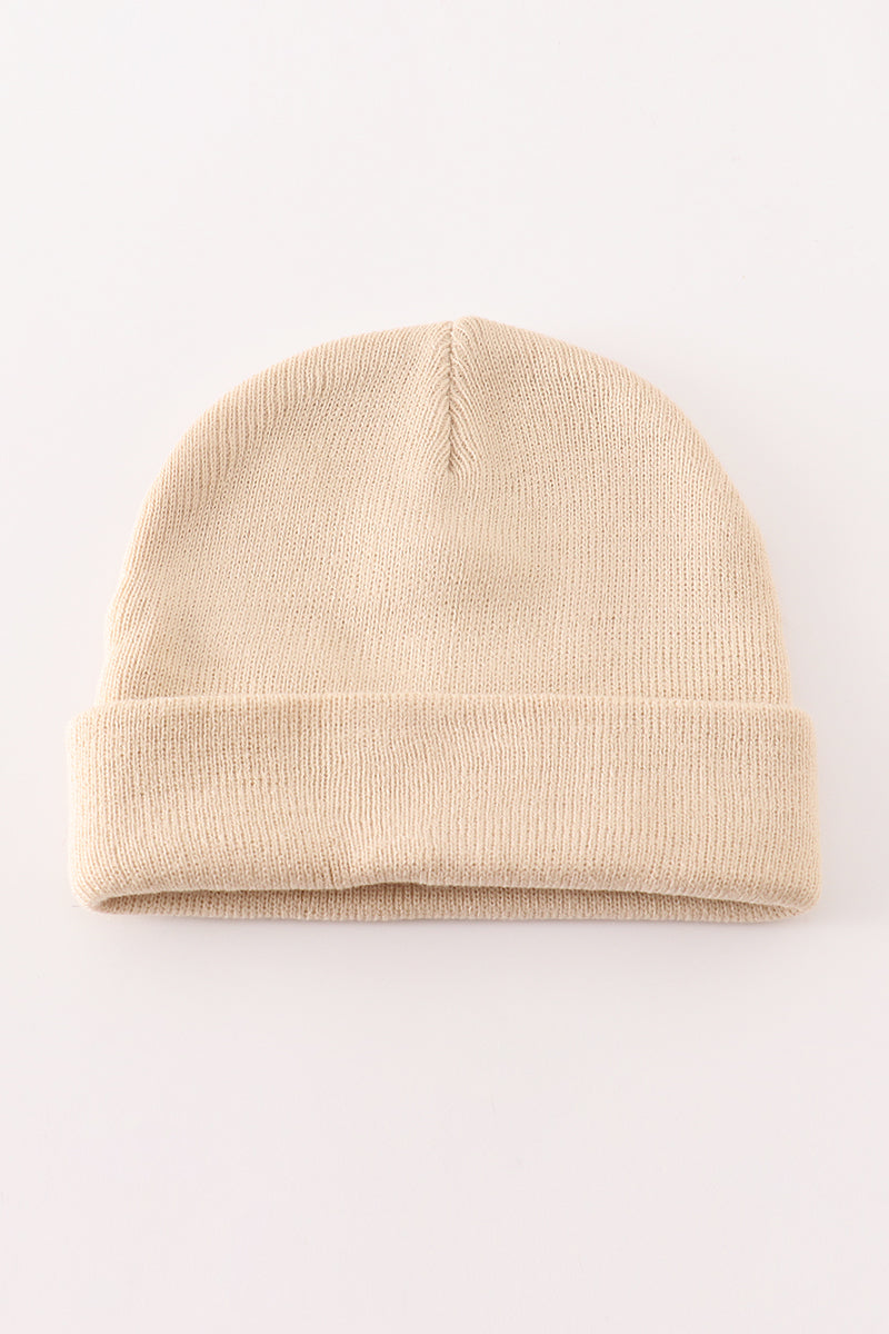 Beige ribbed basic knit beanie hat - Aaria Tees Aaria Tees