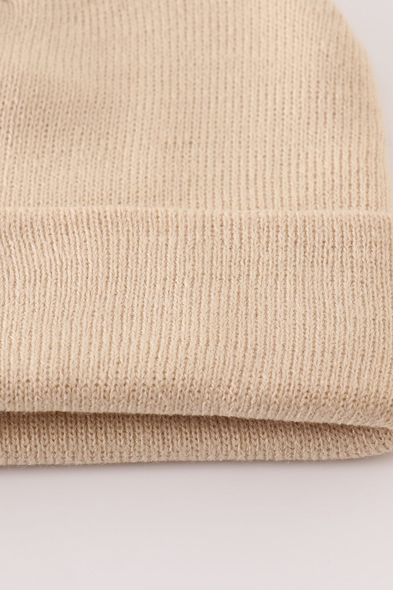 Beige ribbed basic knit beanie hat - Aaria Tees Aaria Tees