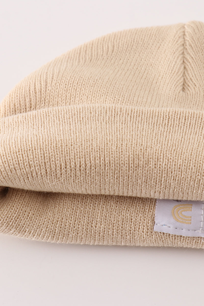 Beige ribbed basic knit beanie hat - Aaria Tees Aaria Tees
