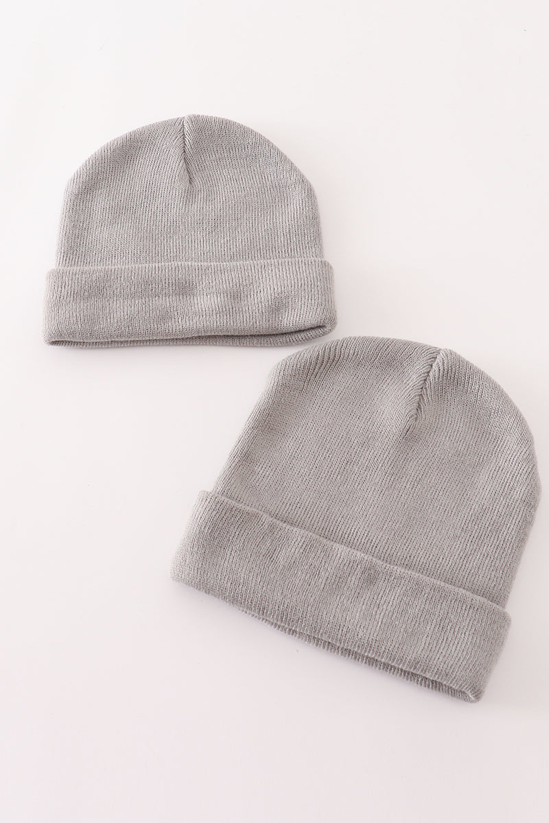 Grey ribbed basic knit beanie hat - Aaria Tees Aaria Tees