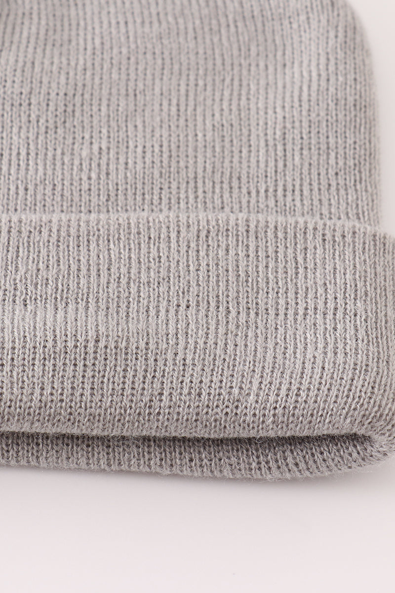 Grey ribbed basic knit beanie hat - Aaria Tees Aaria Tees