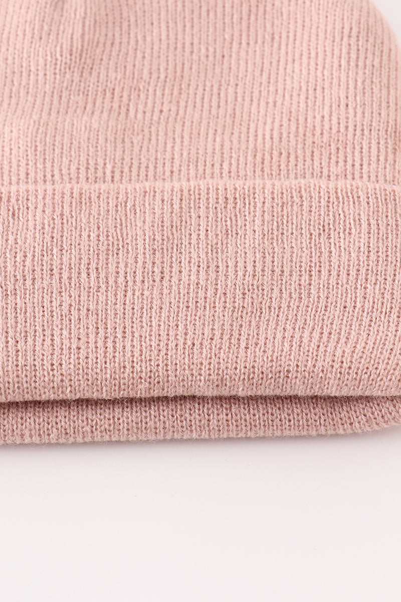 Pink ribbed basic knit beanie hat - Aaria Tees Aaria Tees