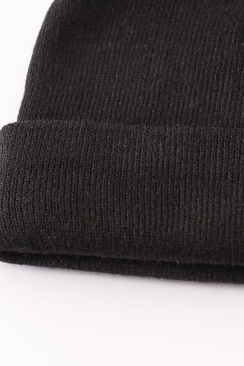 Black ribbed basic knit beanie hat - Aaria Tees Aaria Tees