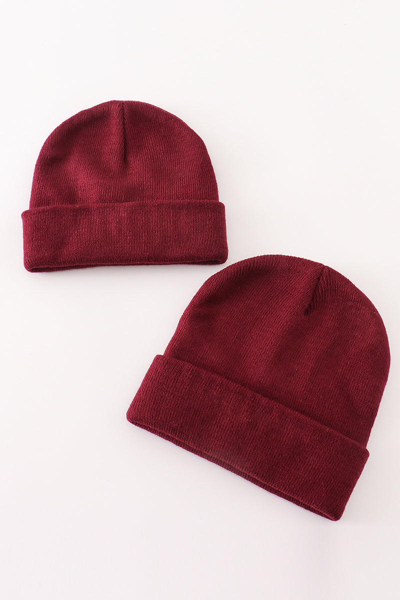 Burgundy ribbed basic knit beanie hat - Aaria Tees