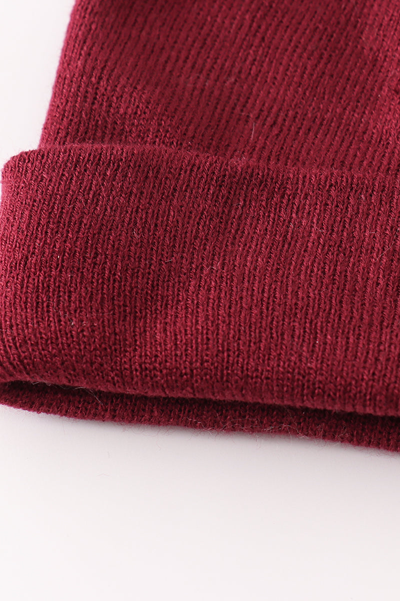 Burgundy ribbed basic knit beanie hat - Aaria Tees Aaria Tees