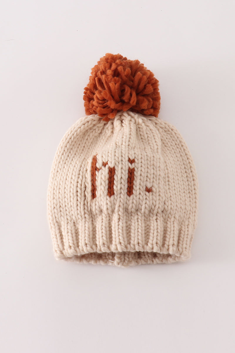 Beige pompom hi cable beanie hat - Aaria Tees Aaria Tees