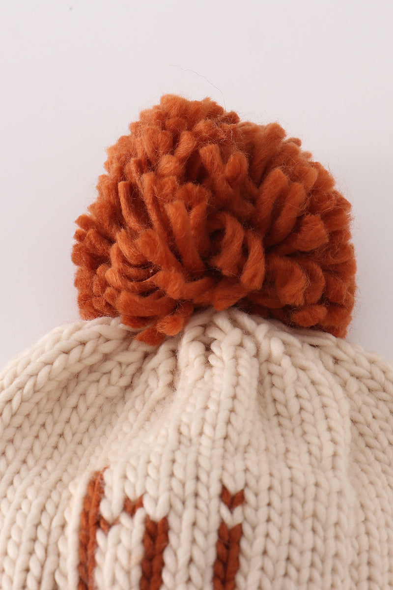 Beige pompom hi cable beanie hat - Aaria Tees Aaria Tees