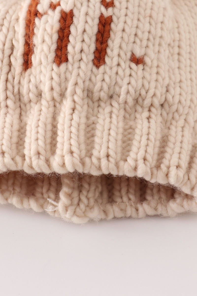 Beige pompom hi cable beanie hat - Aaria Tees Aaria Tees