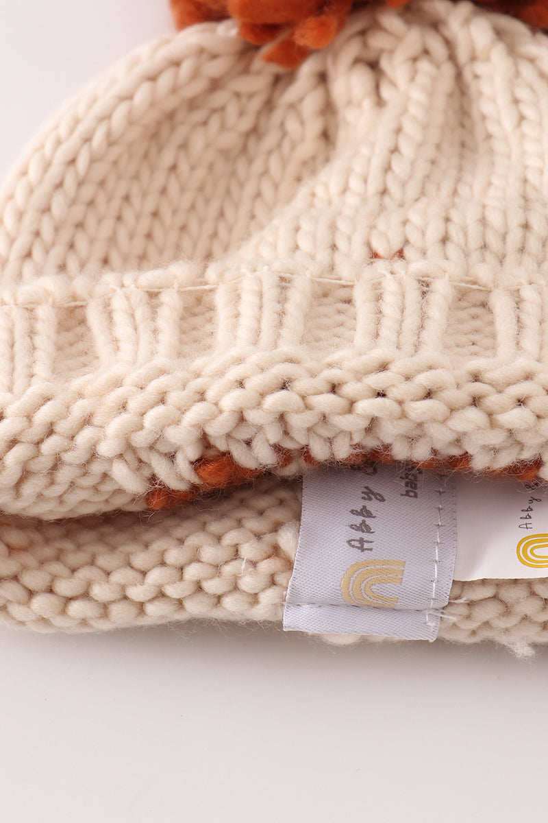 Beige pompom hi cable beanie hat - Aaria Tees Aaria Tees