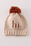 Beige pompom hi cable beanie hat - Aaria Tees Aaria Tees