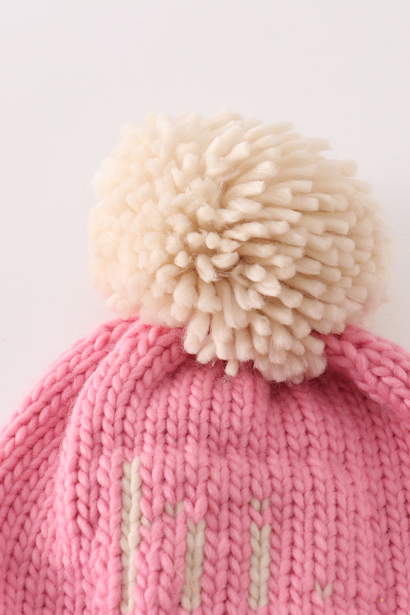 Pink pompom hi cable beanie hat - Aaria Tees Aaria Tees