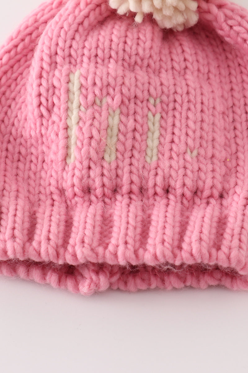 Pink pompom hi cable beanie hat - Aaria Tees Aaria Tees