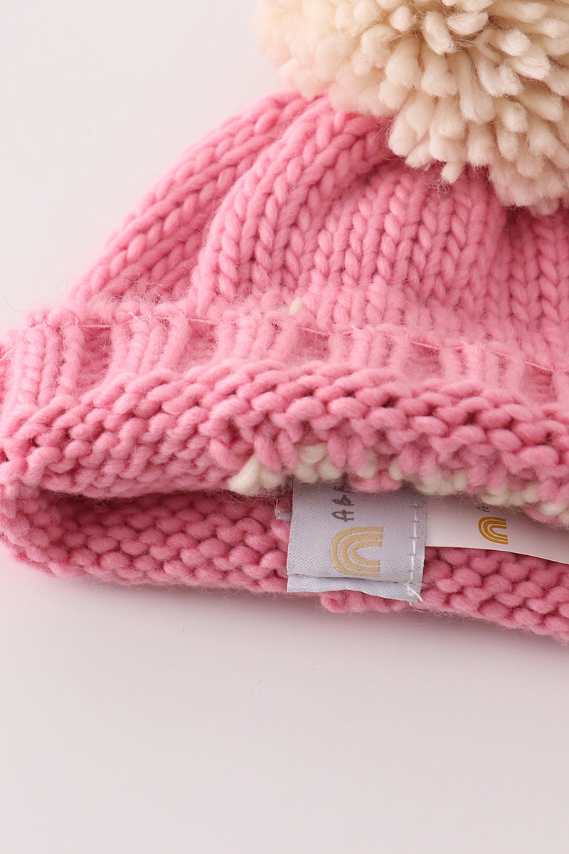 Pink pompom hi cable beanie hat - Aaria Tees Aaria Tees