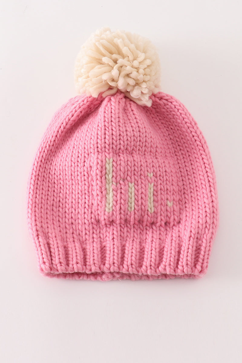 Pink pompom hi cable beanie hat - Aaria Tees Aaria Tees