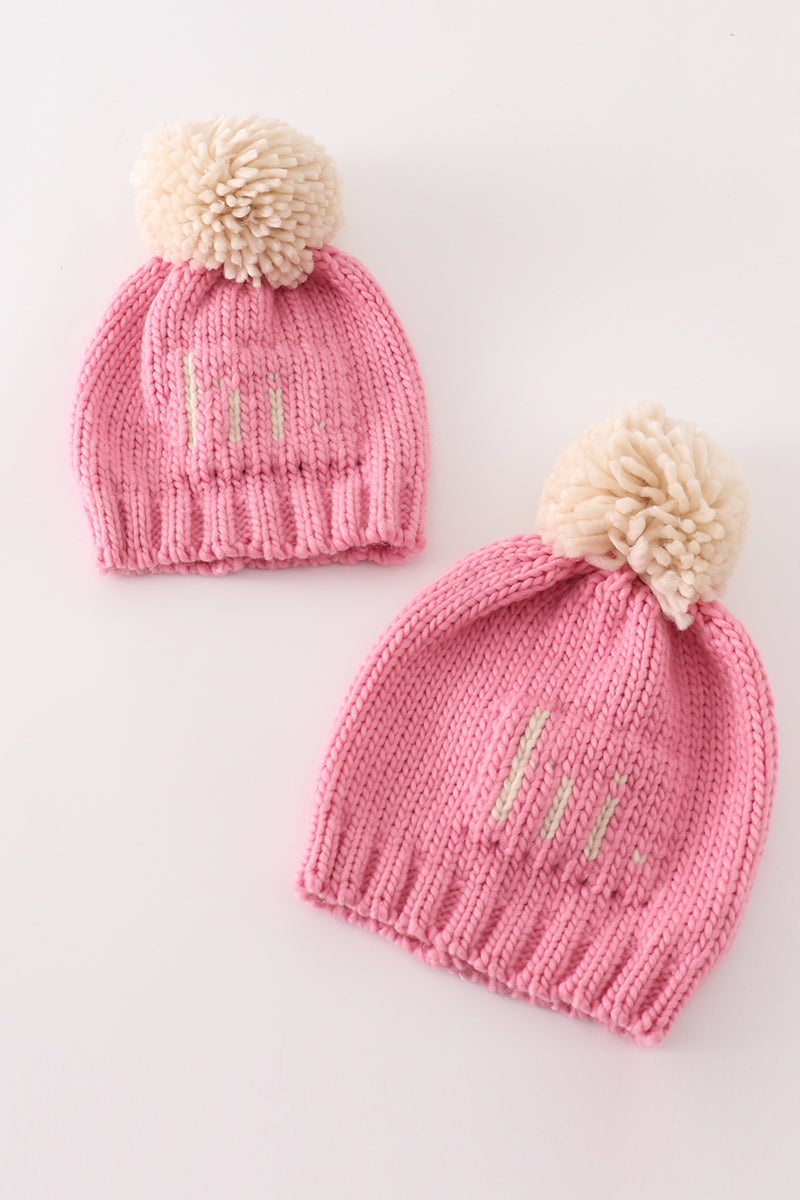 Pink pompom hi cable beanie hat - Aaria Tees Aaria Tees