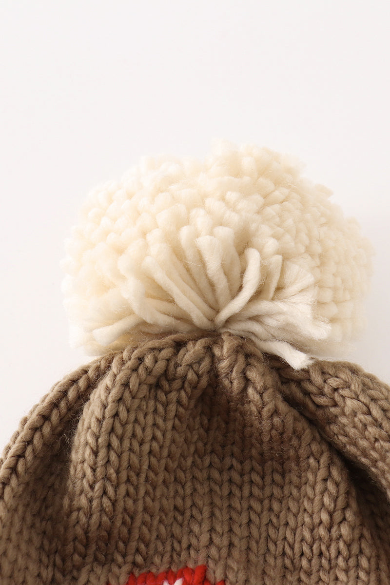 Brown pompom mushroom cable beanie hat - Aaria Tees Aaria Tees