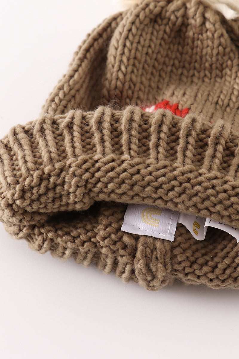 Brown pompom mushroom cable beanie hat - Aaria Tees Aaria Tees