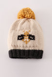 Beige pompom bee cable beanie - Aaria Tees Aaria Tees