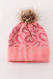 Pink pompom leopard cable beanie hat - Aaria Tees Aaria Tees