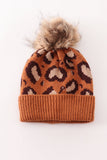 Brown pompom leopard cable beanie hat - Aaria Tees Aaria Tees