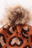 Brown pompom leopard cable beanie hat - Aaria Tees Aaria Tees